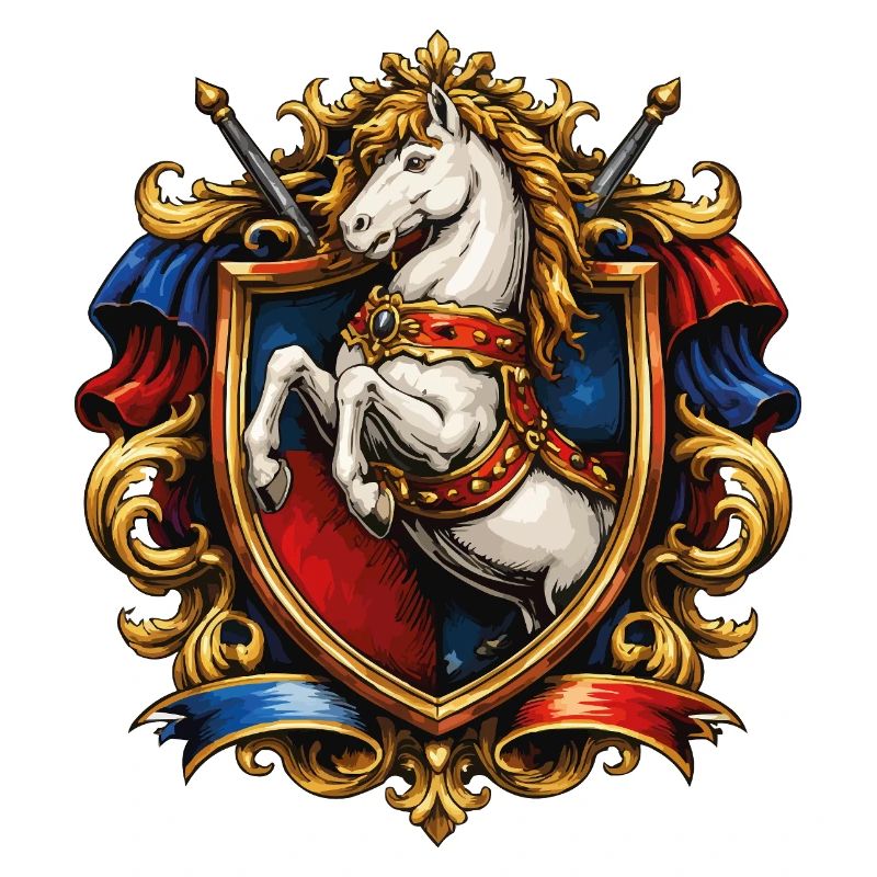 Blason du cheval dans un cadre doré