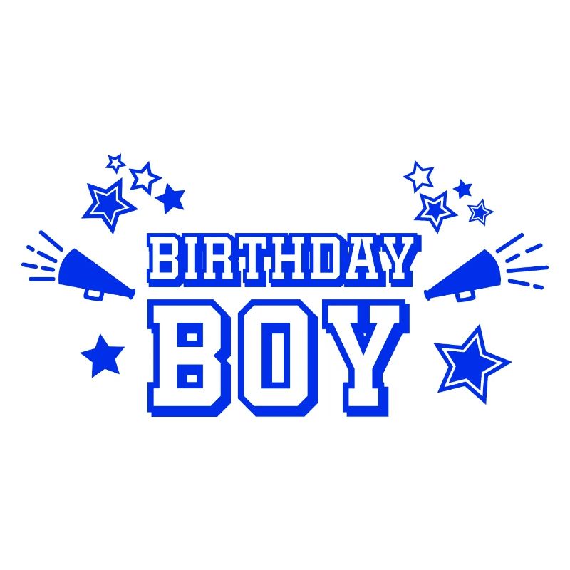Text "Birthday Boy" mit Sternen und Megaphon