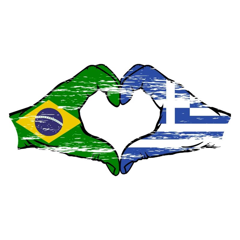 Brésil Grèce Drapeau Mains Coeur Forme Utilisé