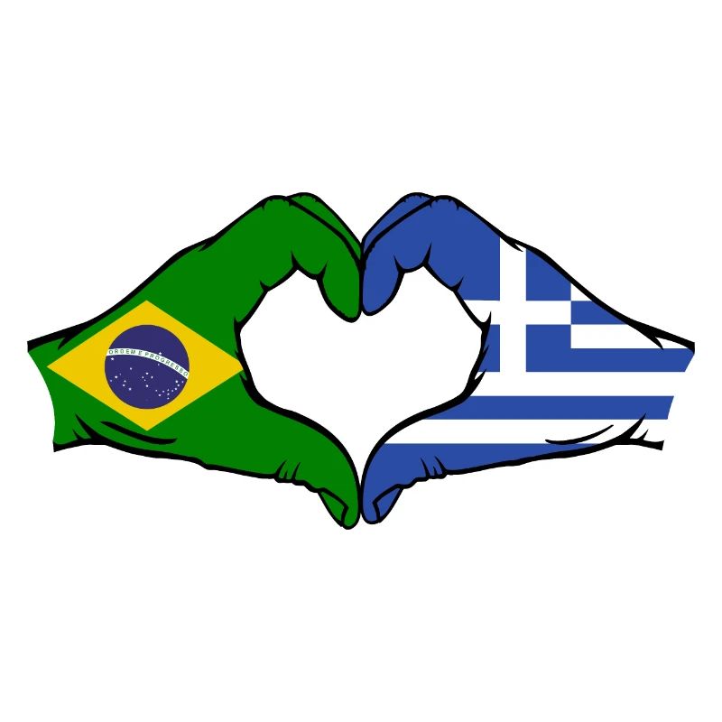 Brésil Grèce Drapeau Mains Coeur Forme
