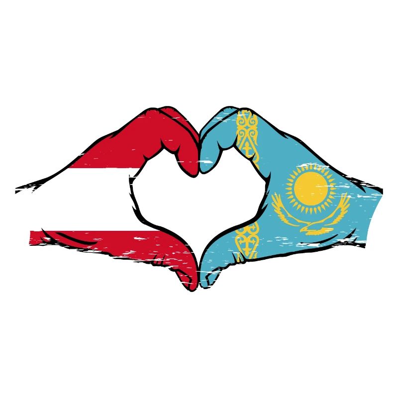 Autriche Kazakhstan Drapeau Mains Coeur Forme Utilisé