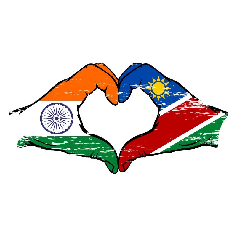 Drapeau de l'Inde et de la Namibie, mains en forme de cœur utilisées