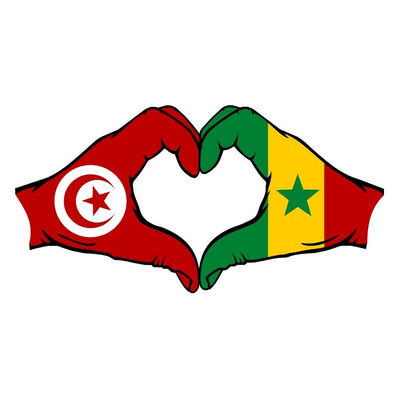 Tunisia Senegal Flag Hands Heart Shape