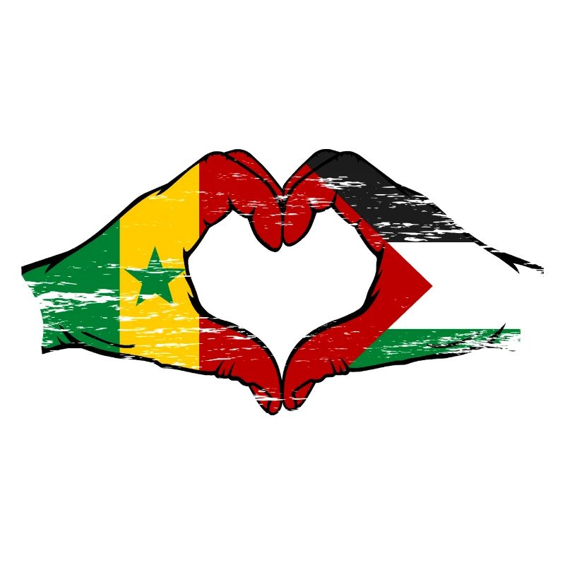Sénégal Palestine Drapeau Mains Coeur Forme Utilisé