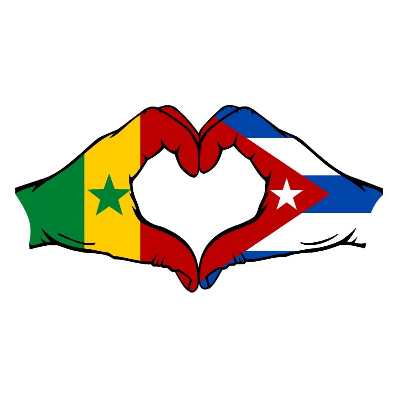 Senegal Cuba Flag Hands Heart Shape