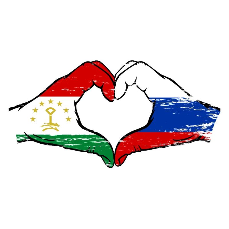 Drapeau du Tadjikistan Russie Mains en forme de cœur utilisé