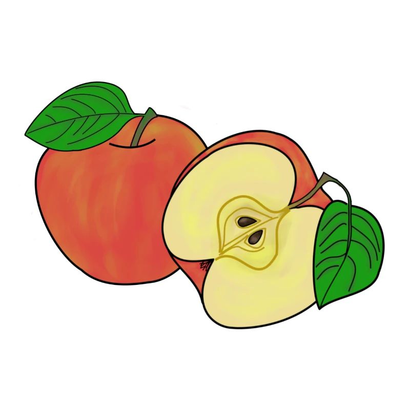 Whole and half apple