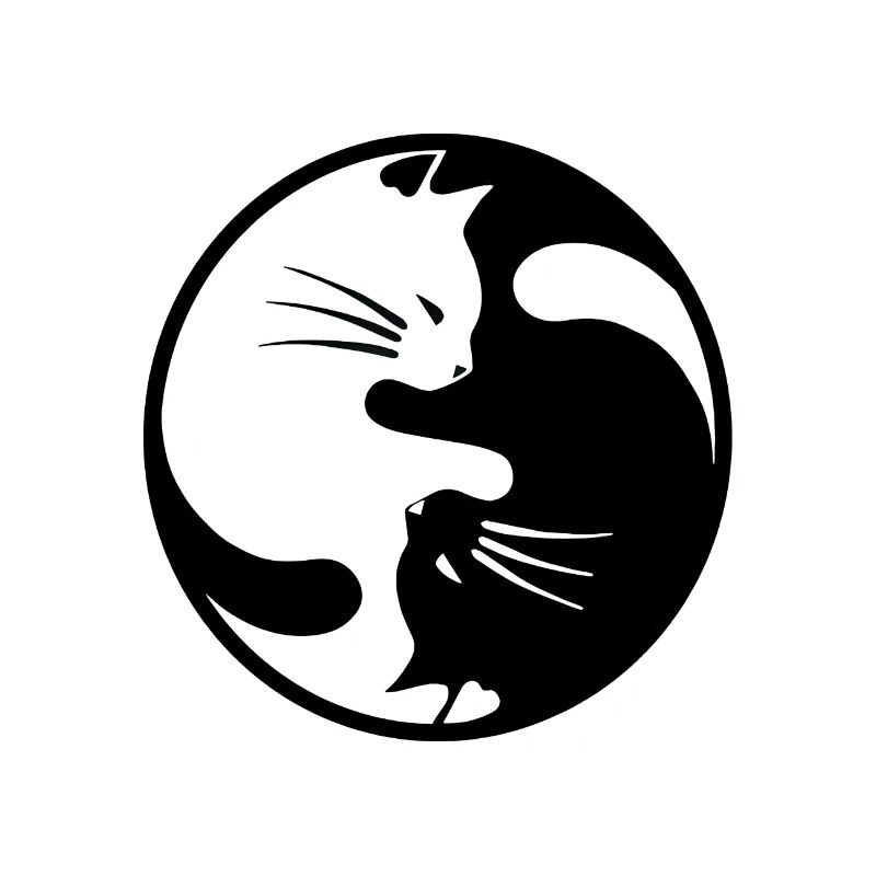 2 chats noir et blanc enlaçés