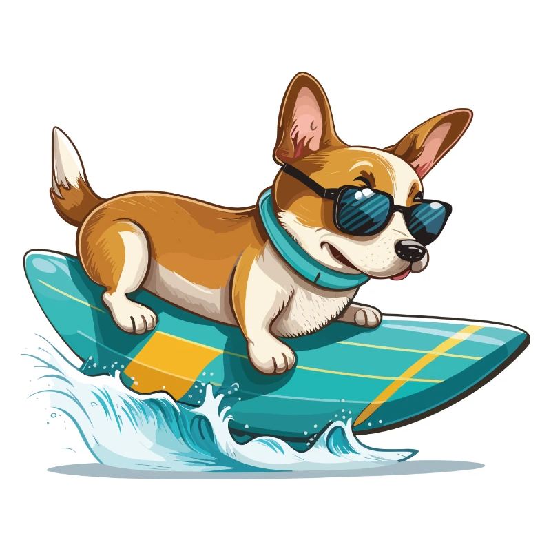 Funny Cute Corgi Surfboard Surfing Summer