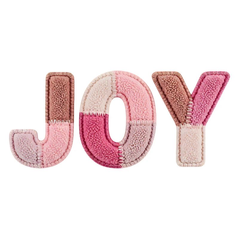 Joy Patchwork Rosa Stoff Schriftzug Handarbeit