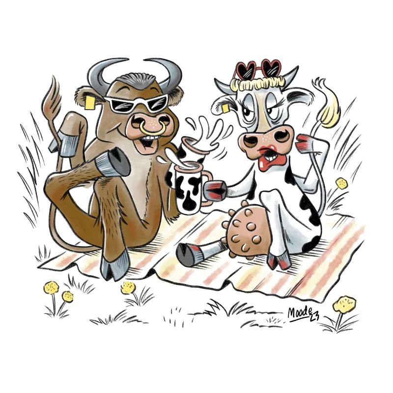 STRAWBERRY AND BULL ON AN EXCURSION - COWS ON PASTURE