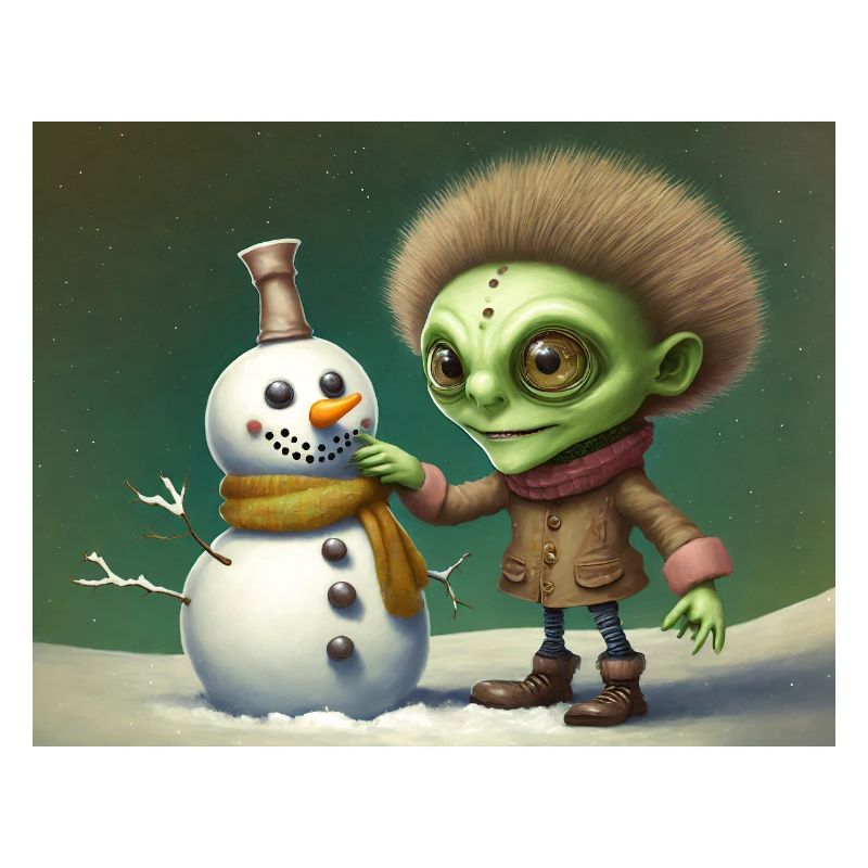 Vintage-Alien baut einen Schneemann
