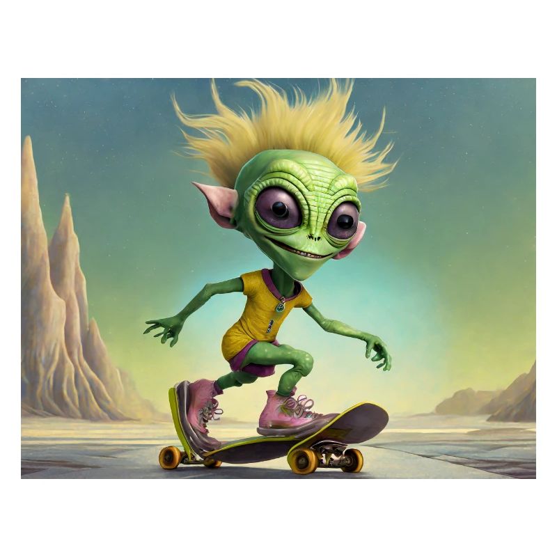 mignon petit vert rétro alien Planche à roulettes