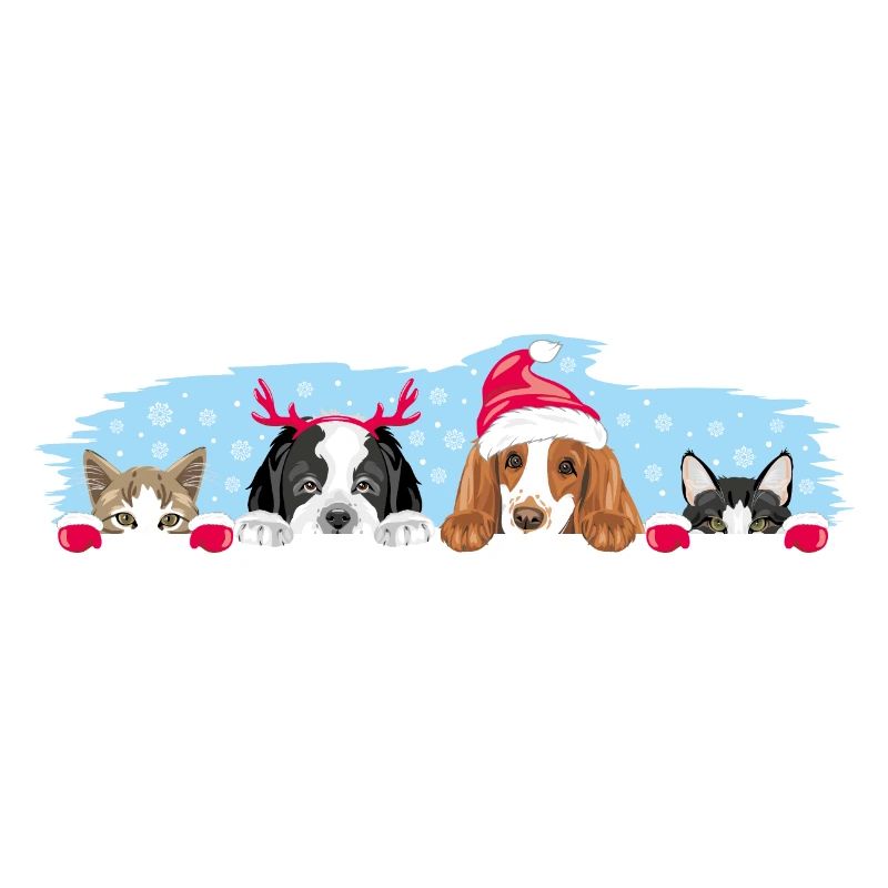 Spähende Hunde und Katzen in Weihnachtsaccessoires
