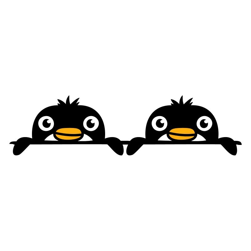 2 Pinguine Freunde gucken hinter Mauer hervor Team