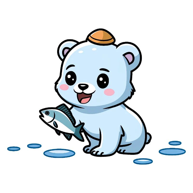 Cute polar bear with fish