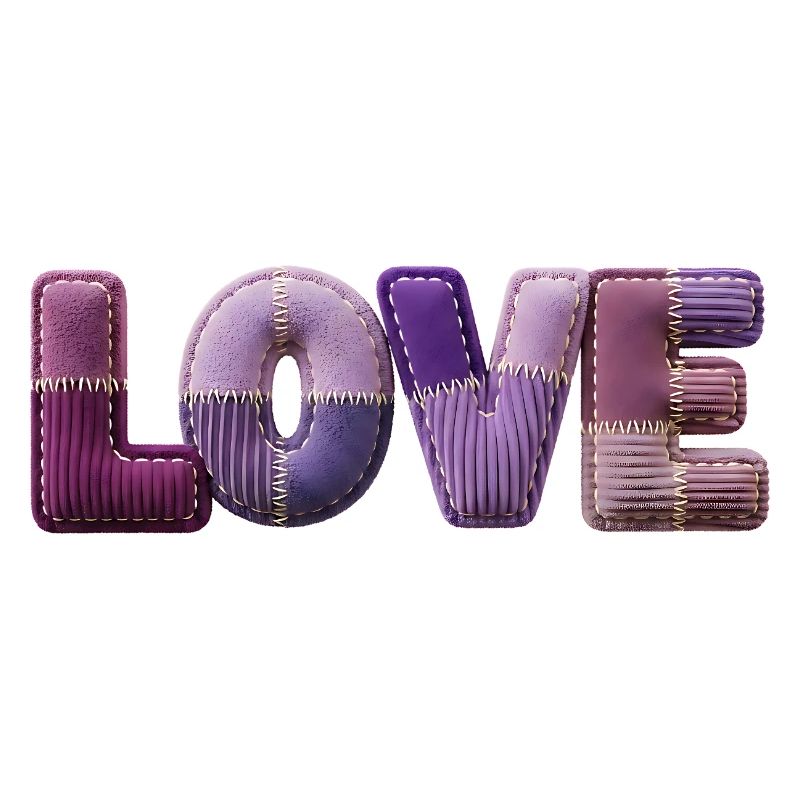Love Schriftzug Patchwork 3D Stoff Look
