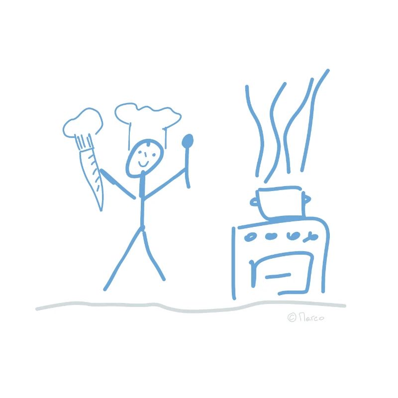Chef stick figure eating work profession vegan hobby