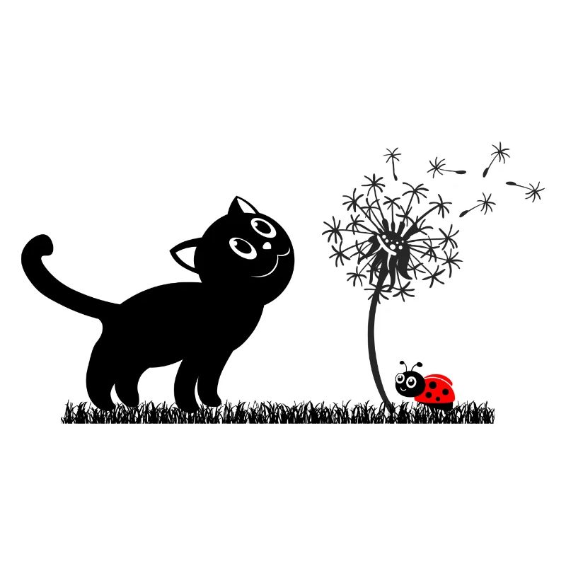 Spring design - cat, dandelion, ladybug
