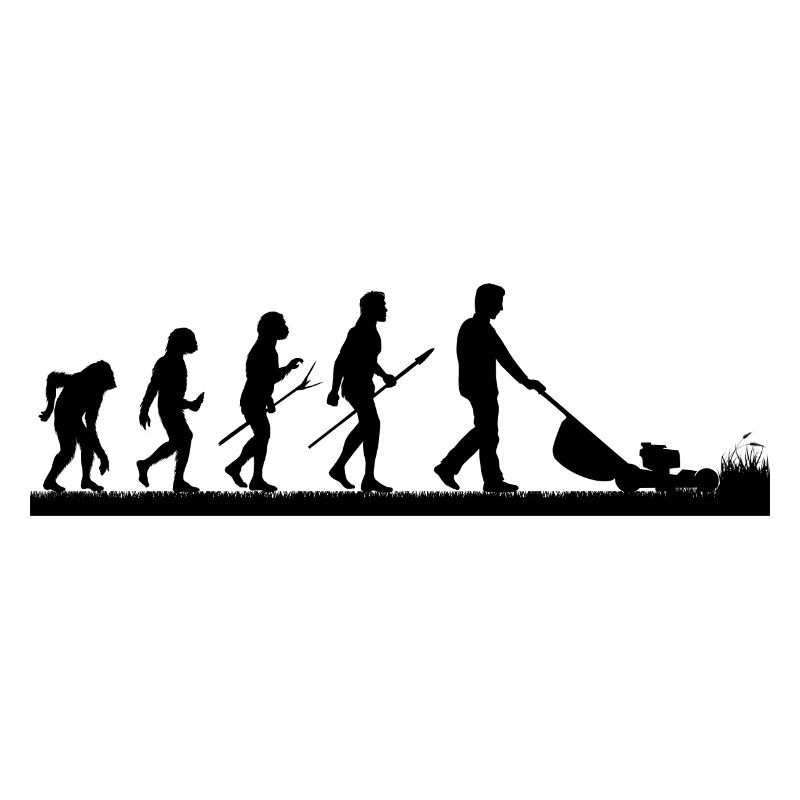 Mann mäht Rasen EVOLUTION Rasenmäher Kleingarten