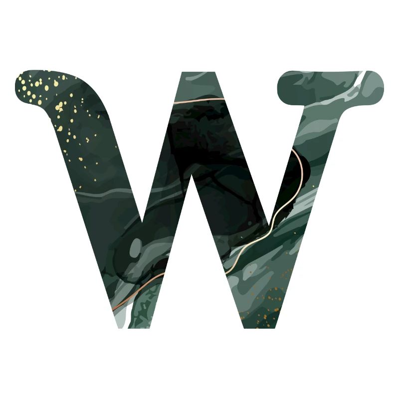 Letter w Marbled Green