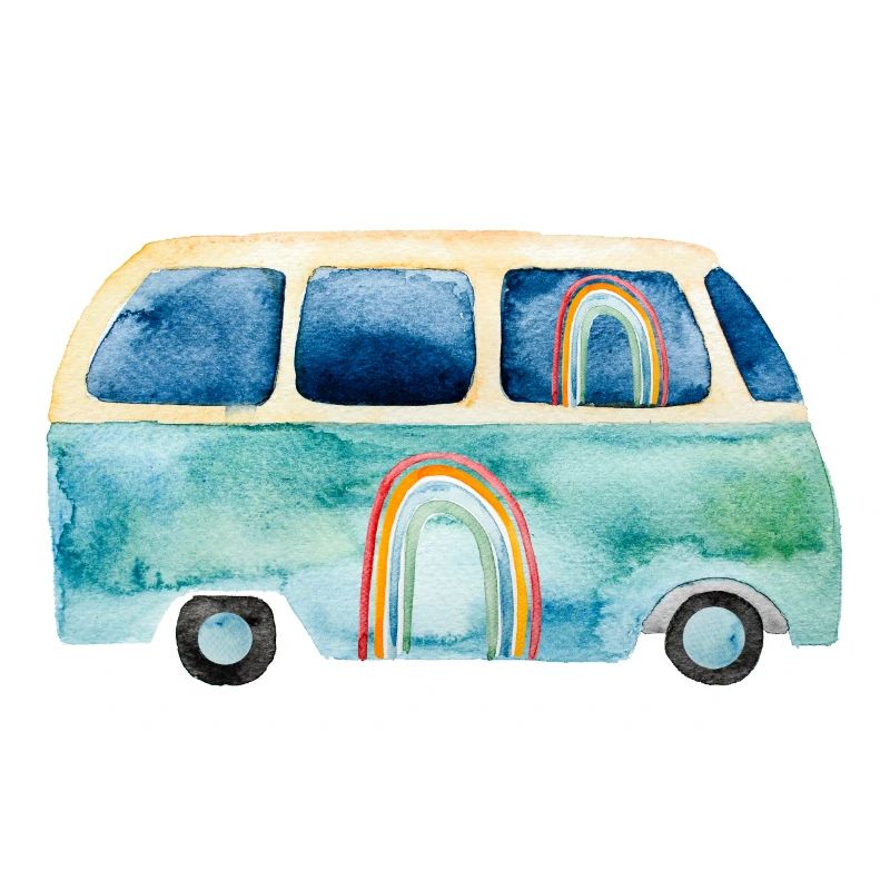 Rainbow Retro Vintage Van Bus