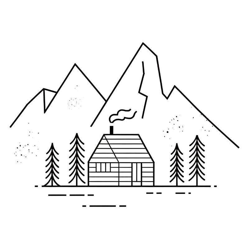 Berge mit Berghütte