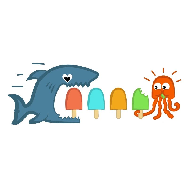 Shark and jellyfish eat popsicles