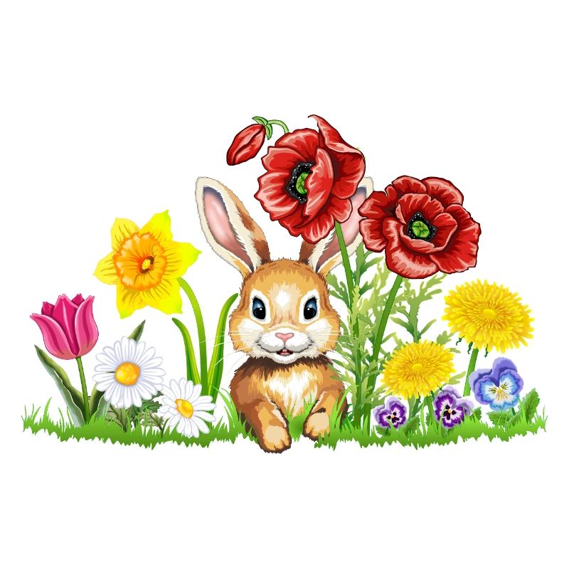 Cute bunny with flowers - Easter bunny Easter flowers