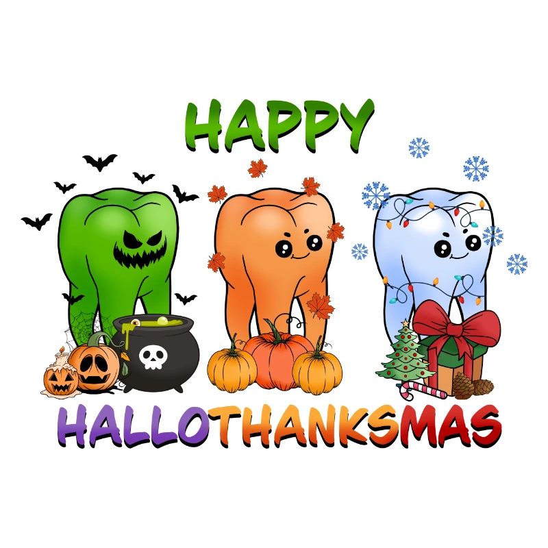 Happy Hallothanksmas Funny Teeth Design