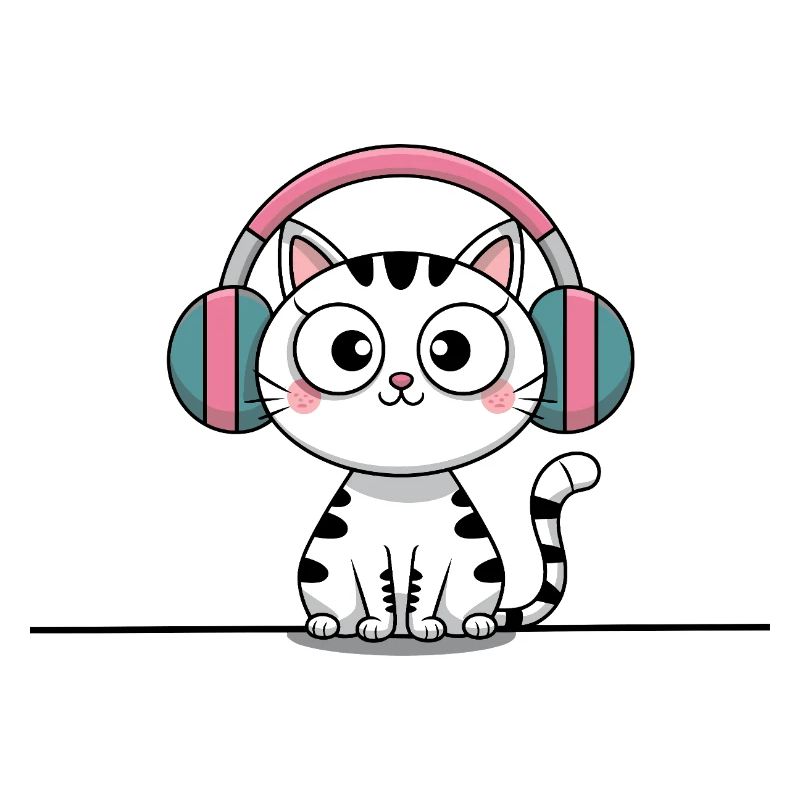 Chat mignon avec des écouteurs Doodle