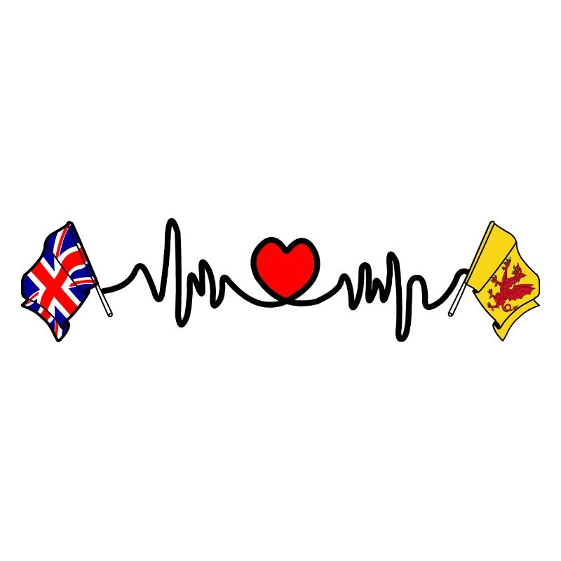 Drapeau Omerset + Battement de cœur + Drapeau britannique