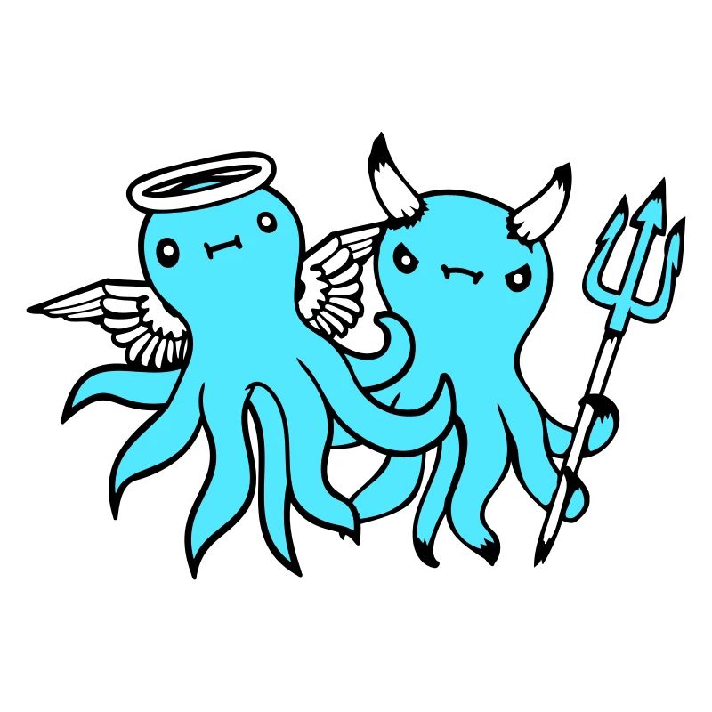 2 Octopus Devil Angel Heaven Hell Team Friends