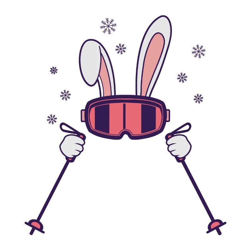 Skiing Rabbit with ski poles and ski goggles
