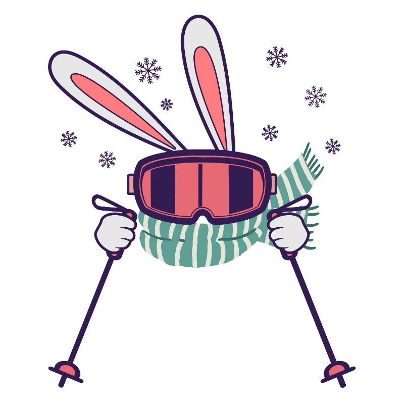 Lapin de ski avec bâtons de ski Lunettes de ski et écharpe