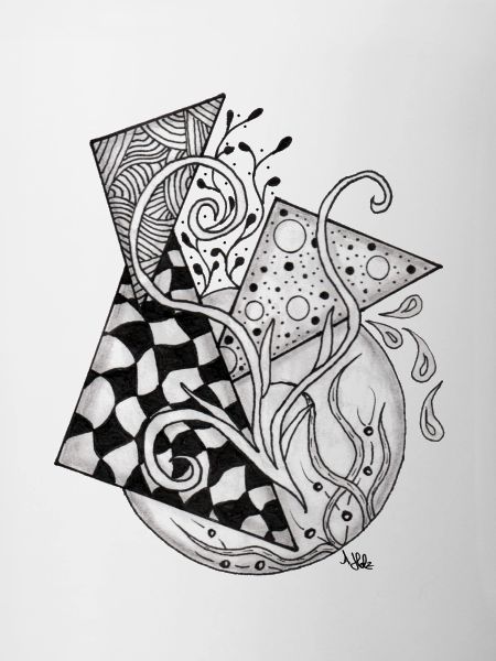 Floral Tangle Drawing Geometric