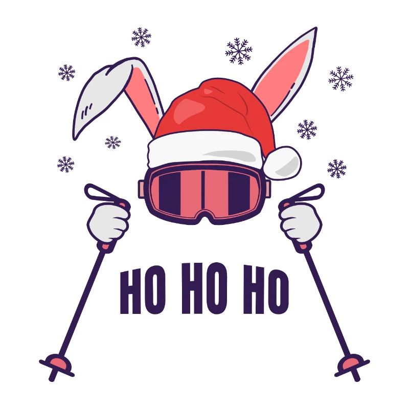 Lapin de ski Lapin de ski avec chapeau de Père Noël et bâtons de ski