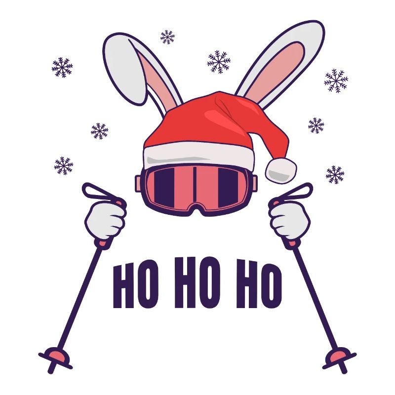 Skiing Santa Rabbit with Santa Hat and ski poles
