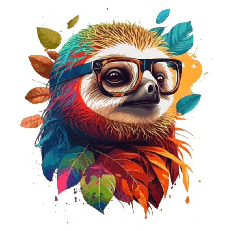 Sloth with smart glasses in colorful vector look