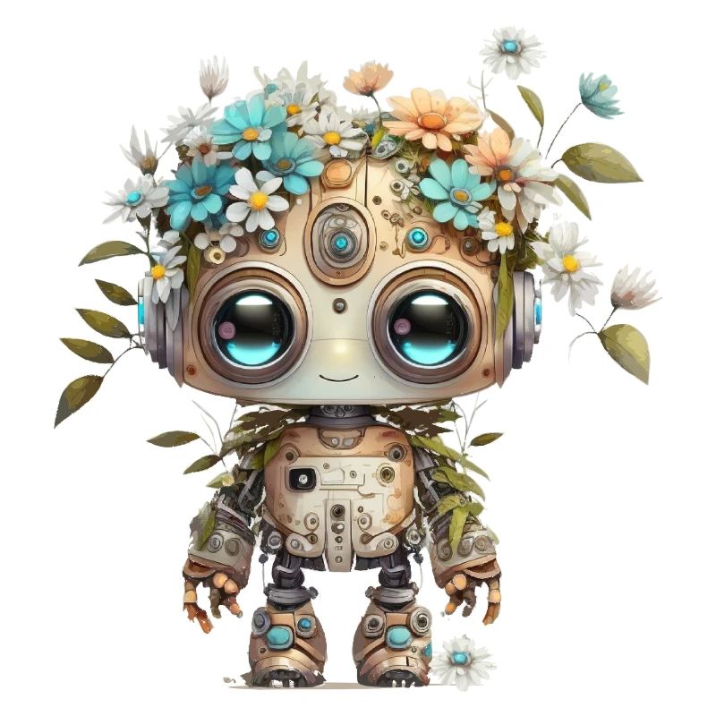 Adorable robot with flowers