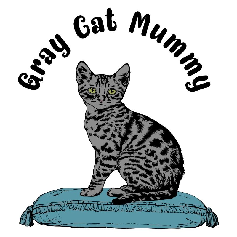 Chat gris maman chat sur oreiller bleu