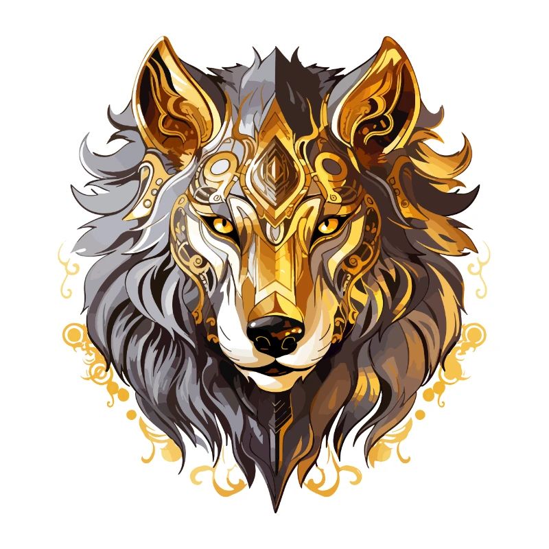 Wolf Wolf Head Gold Mystical Nature Wilderness Art