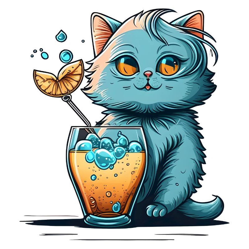 La mascotte de chat mignon boit un cocktail