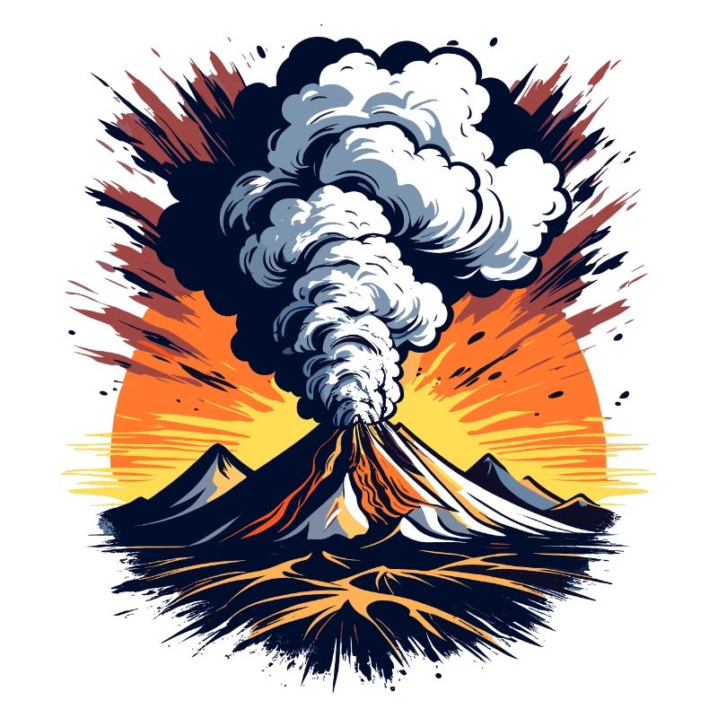 Volcanic eruption, eruption with ash cloud and lava