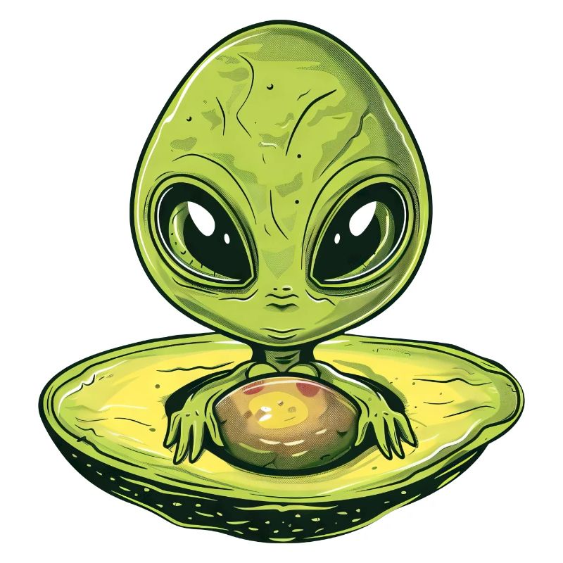 Cool Alien Avocado with Sunglasses & UFO Design