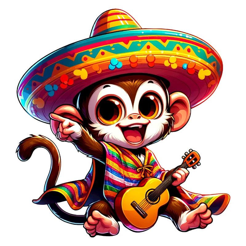 Cinco de Mayo mignon singe guitariste dessin animé Design