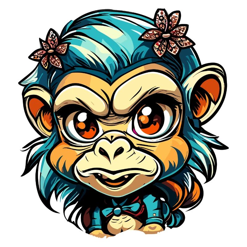 Singe mignon / Fille de singe / Mignon / noeud de cheveux