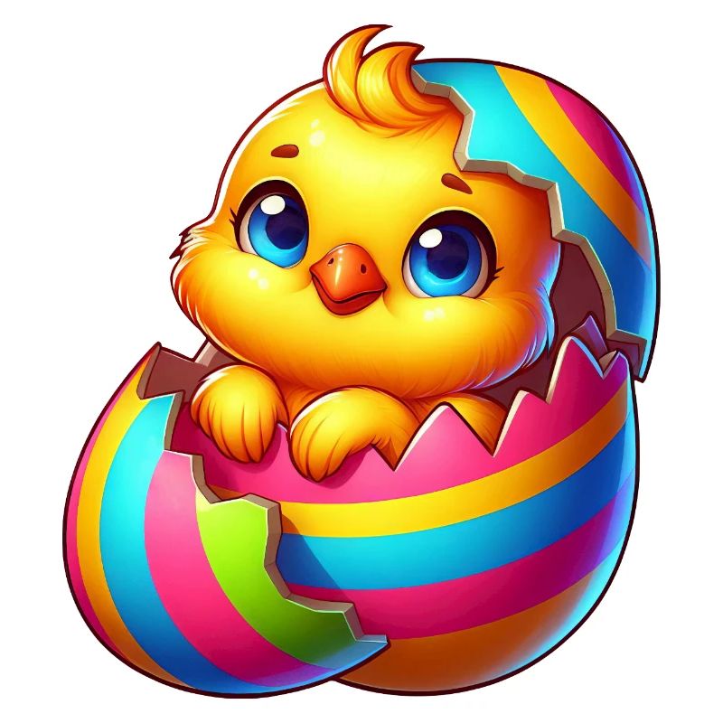 Mignon poussin dessin animé coloré éclosion d’œuf de Pâques