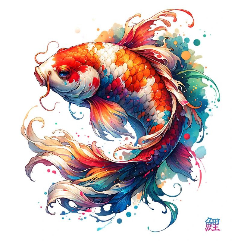 Koi - bunter japanischer Karpfen mit Koi Kanji