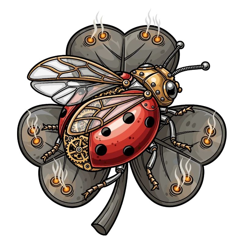 Coccinelle steampunk sur trèfle
